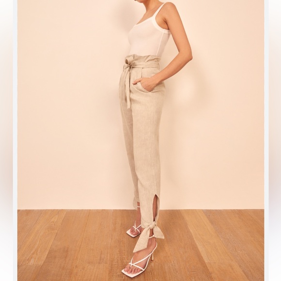 Reformation Norman High Waist Linen Pants Ankle Ties size 10 - Picture 2 of 5